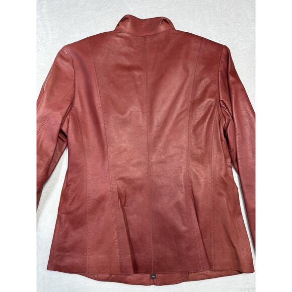 Cole Haan Red Clay Lambskin Full Zip Jacket Sz 8 Front Tailored Moto Blazer - Picture 8 of 9